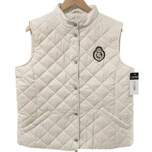 New $150 Lauren by Ralph Lauren Quilted Vest! Med or Larg Creme With Crest Patch